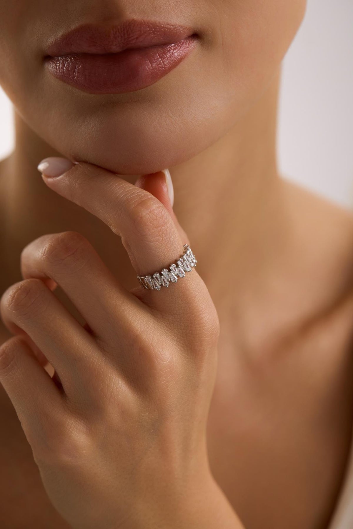925 Sterling Silver Baguette Zircon Ring, Rhodium Plated Adjustable Band Ring for Women (NRZ1000596)