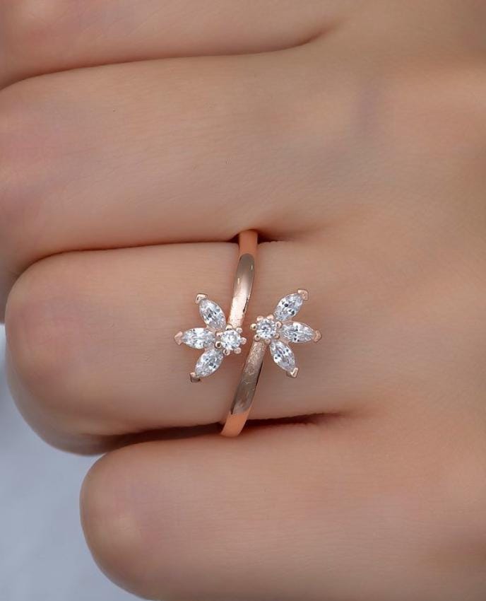 Flower Ring, Adjustable 925 Sterling Silver Zircon Stone Ring for Women (NRZ99377)