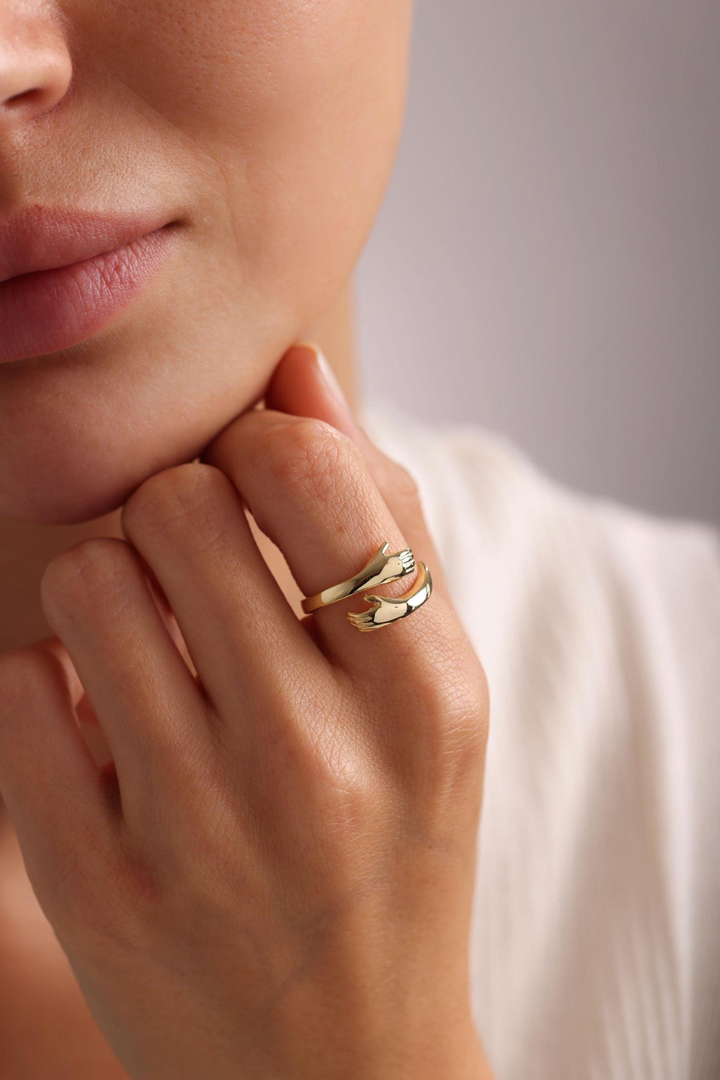 Holding Hands Ring, Adjustable 925 Sterling Silver Gold Plated Ring for Women (NRZ999851)
