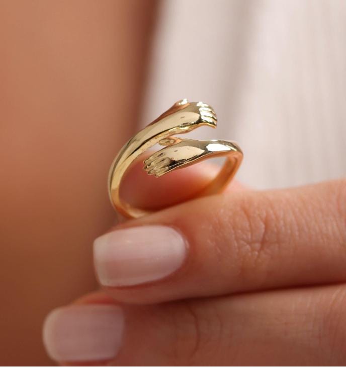 Holding Hands Ring, Adjustable 925 Sterling Silver Gold Plated Ring for Women (NRZ999851)