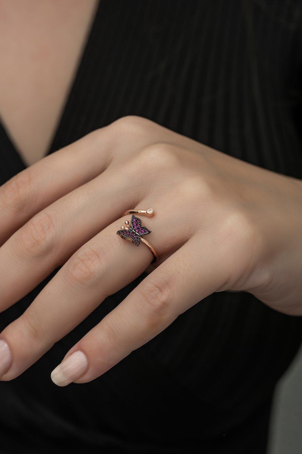 Butterfly Ring, Adjustable 925 Sterling Silver purple Stone Ring for Women (TRDYL994)