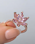Lotus Flower Ring, Adjustable 925 Sterling Silver Pink Stone Ring for Women (NRZ998884)