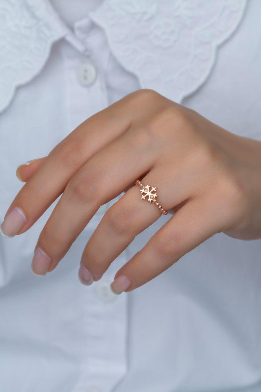 Snowflake Ring, Adjustable 925 Sterling Silver Minimal Ring for Women (NRZ99379)
