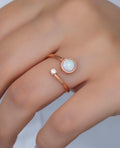 Solitaire Ring, Adjustable 925 Sterling Silver White Opal Ring for Women (NRZ99382)