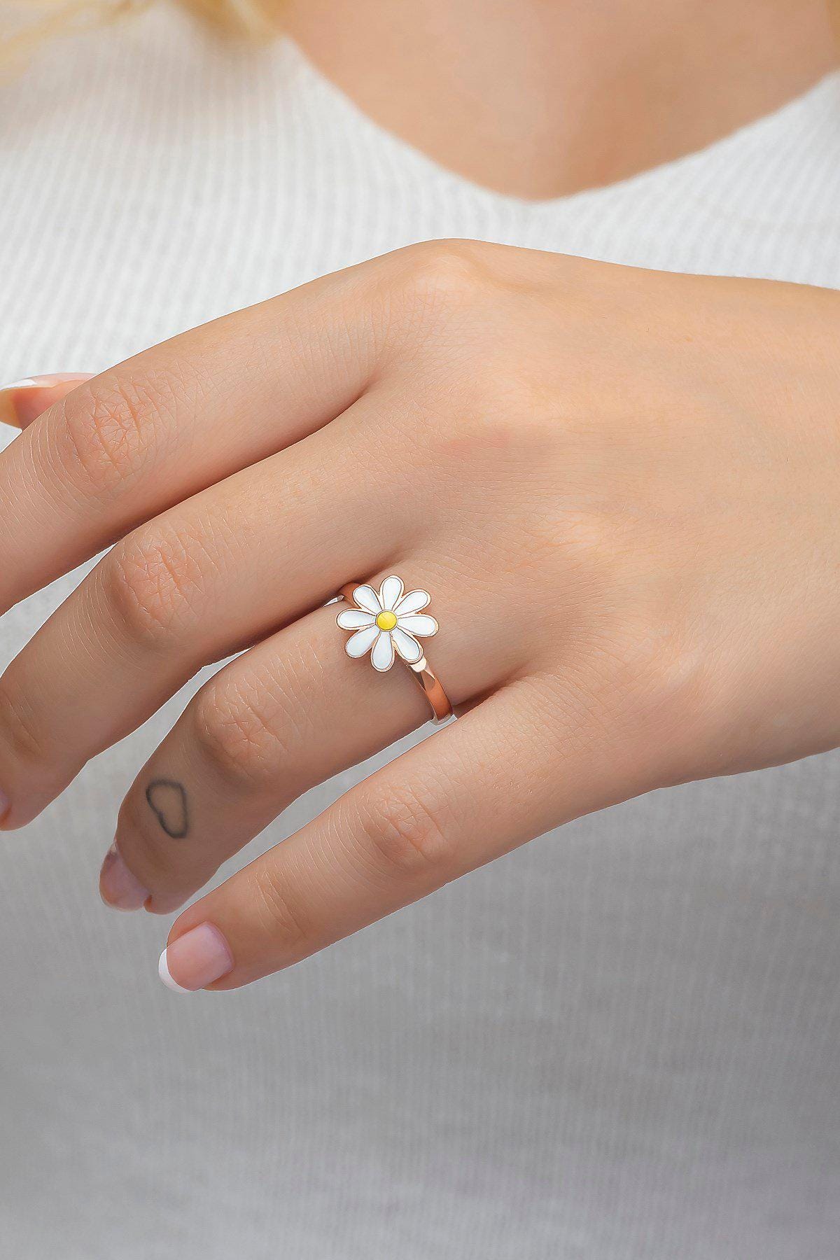 Daisy Ring, Adjustable 925 Sterling Silver Floral Ring for Women (NRZ998511)