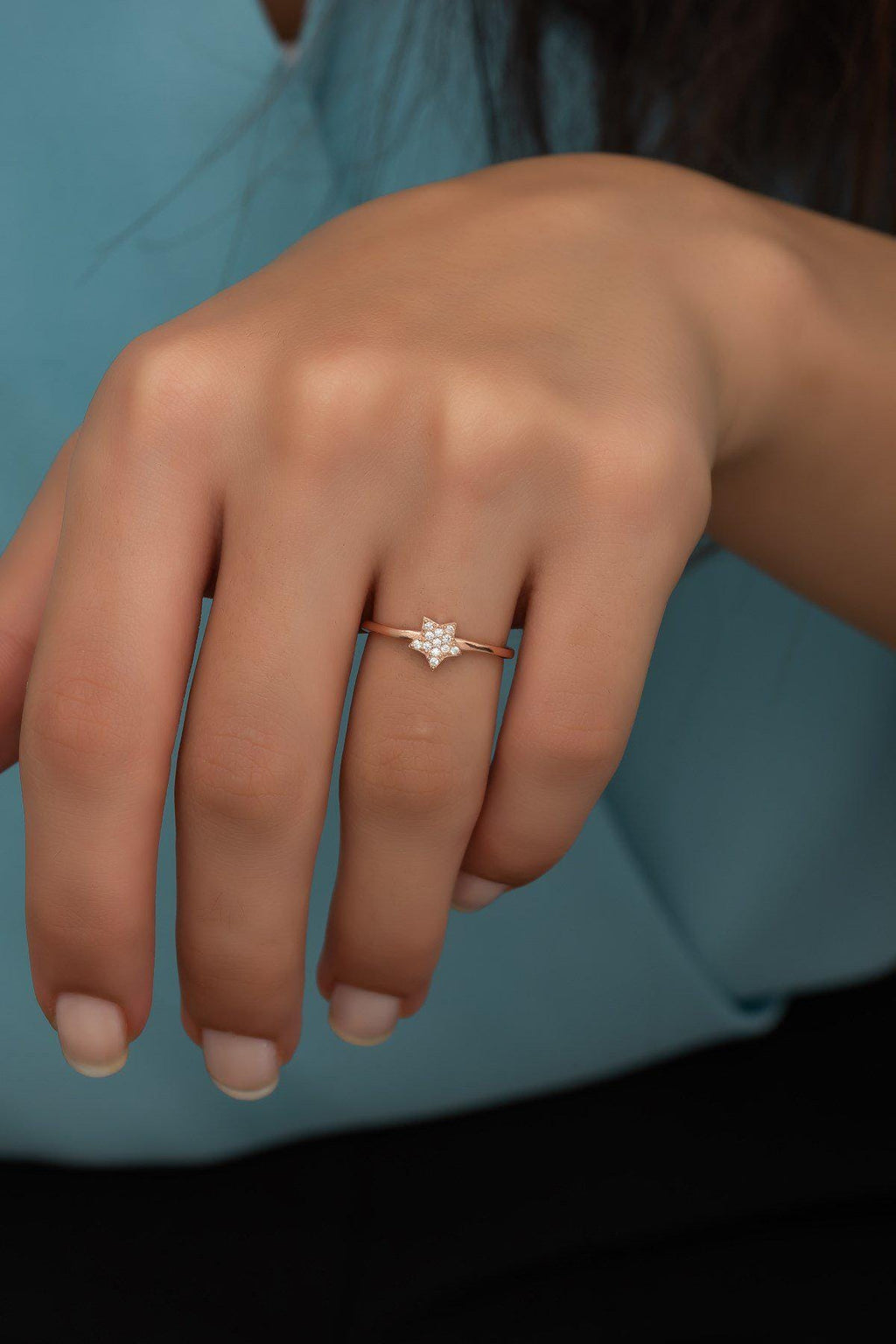 Star Ring, Adjustable 925 Sterling Silver Minimal Zircon Ring for Women