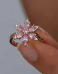Pink Zircon Flower Ring | Rose Gold Plated Sterling Silver, Adjustable
