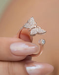 925 Sterling Silver Adjustable Butterfly Ring | Rose Gold Plated Zircon Floral Ring