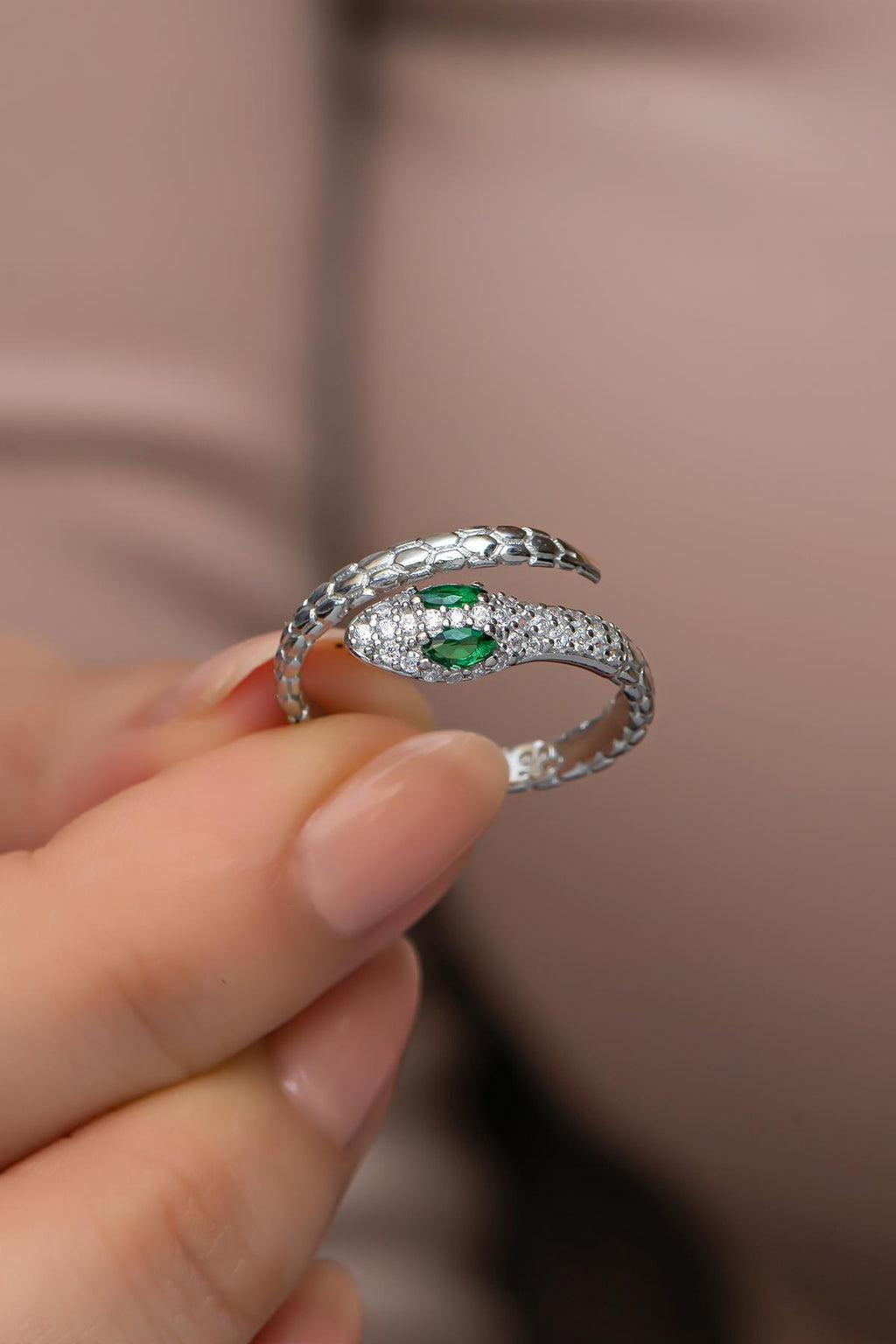 Sterling Silver Adjustable Snake Ring | Zircon Serpent Design Ring