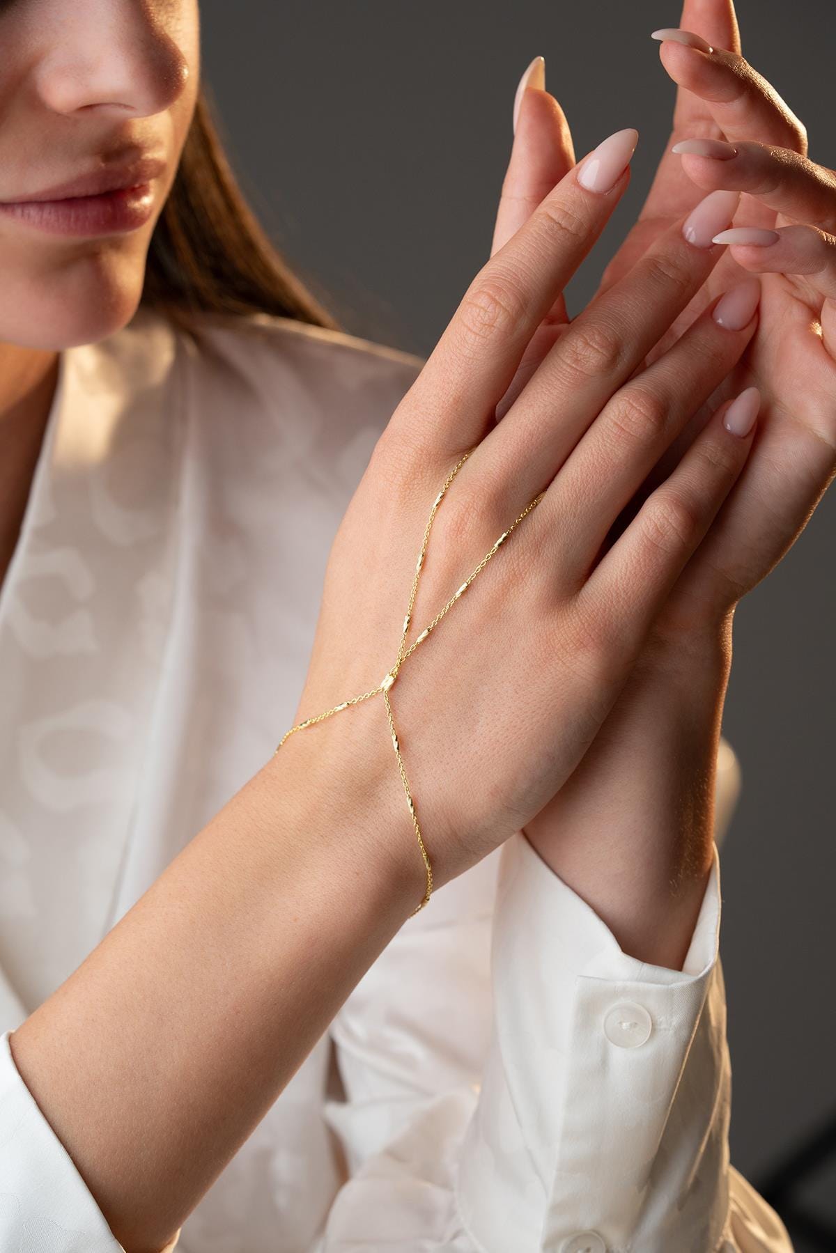 Gold Plated Sterling Silver Shahmaran Hand Bracelet | Minimalist Jewelry