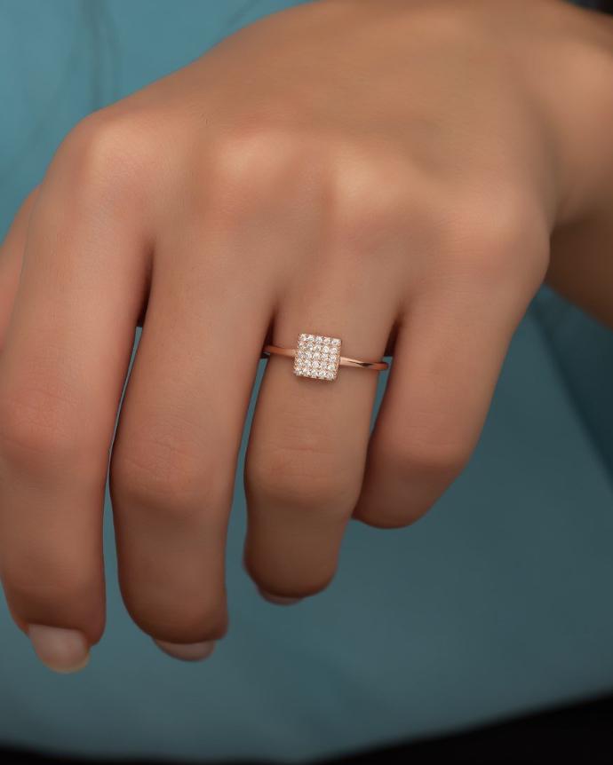 Square Zircon Ring | 925 Sterling Silver Adjustable Rose Gold Plated Ring