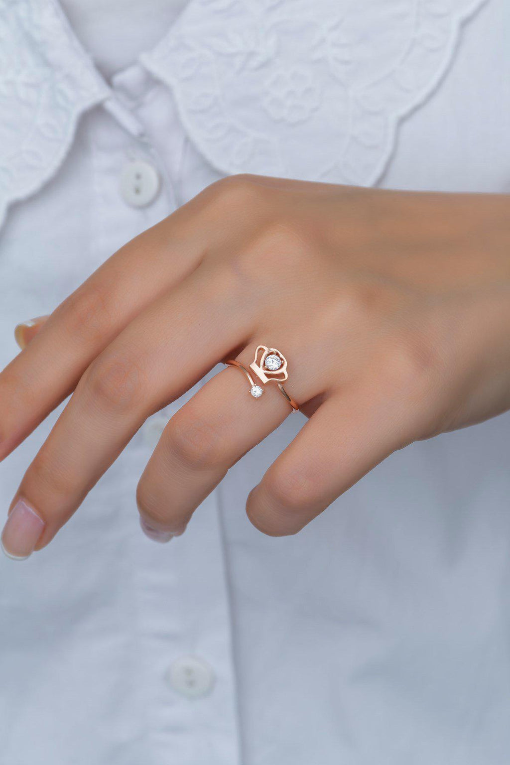 Crown Ring with Zircon | 925 Sterling Silver Adjustable Rose Gold Plated Ring