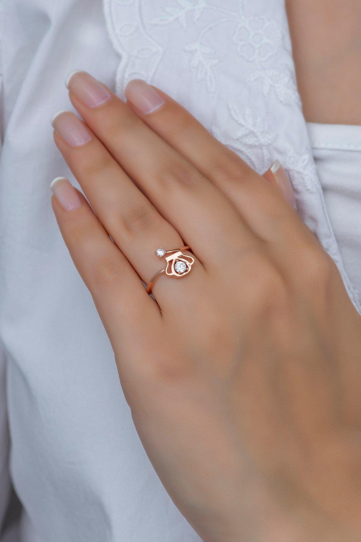 Crown Ring with Zircon | 925 Sterling Silver Adjustable Rose Gold Plated Ring