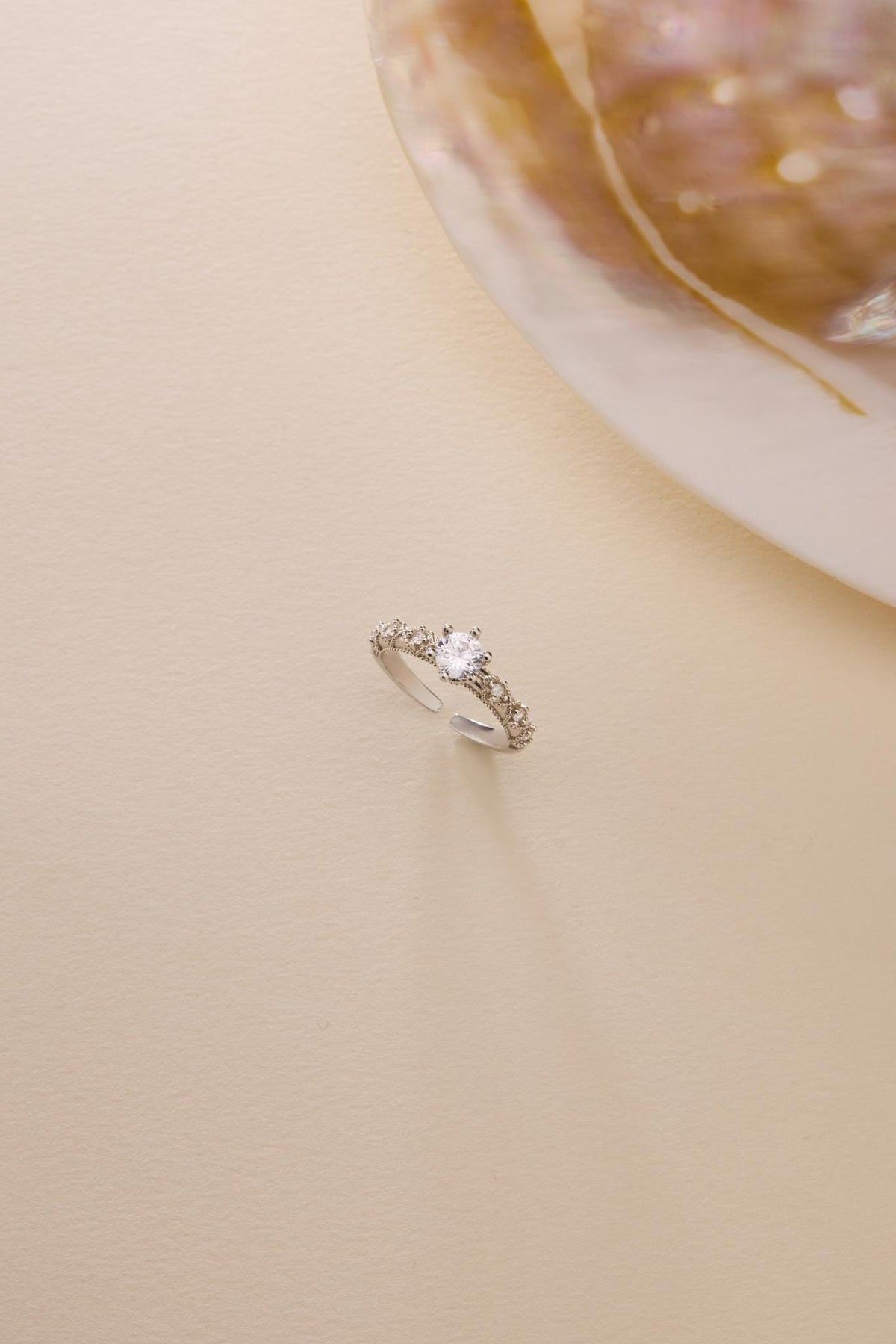 Solitaire Zircon Ring | 925 Sterling Silver Adjustable Rhodium Plated Ring