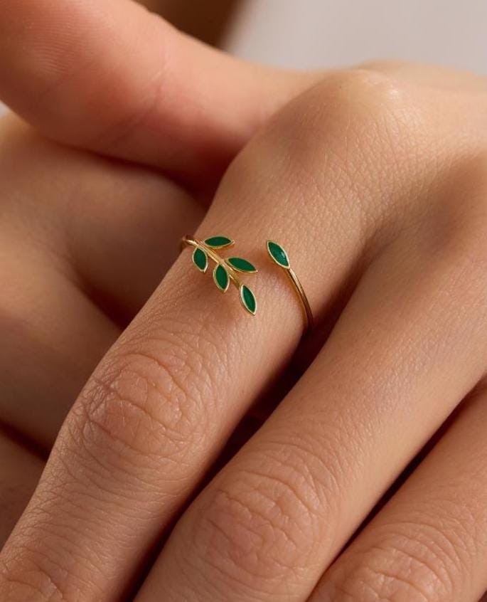 Olive Branch Ring | 925 Sterling Silver Adjustable Gold Plated Minimal Ring