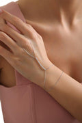 Sterling Silver Zircon Bar Hand Chain Bracelet, Minimalist Sahmeran