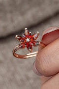 Rose Gold Red Lotus Ring | Sterling Silver CZ Floral Jewelry