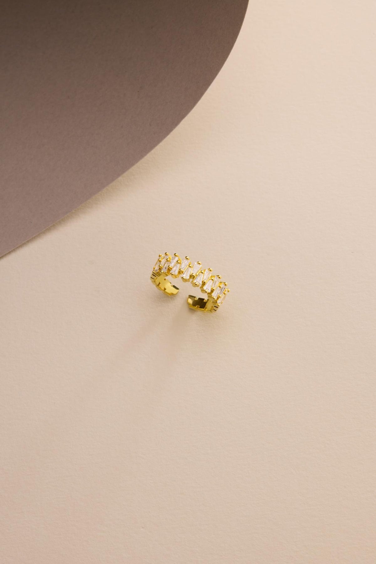 Gold Baguette CZ Ring | Sterling Silver Adjustable Minimal Ring
