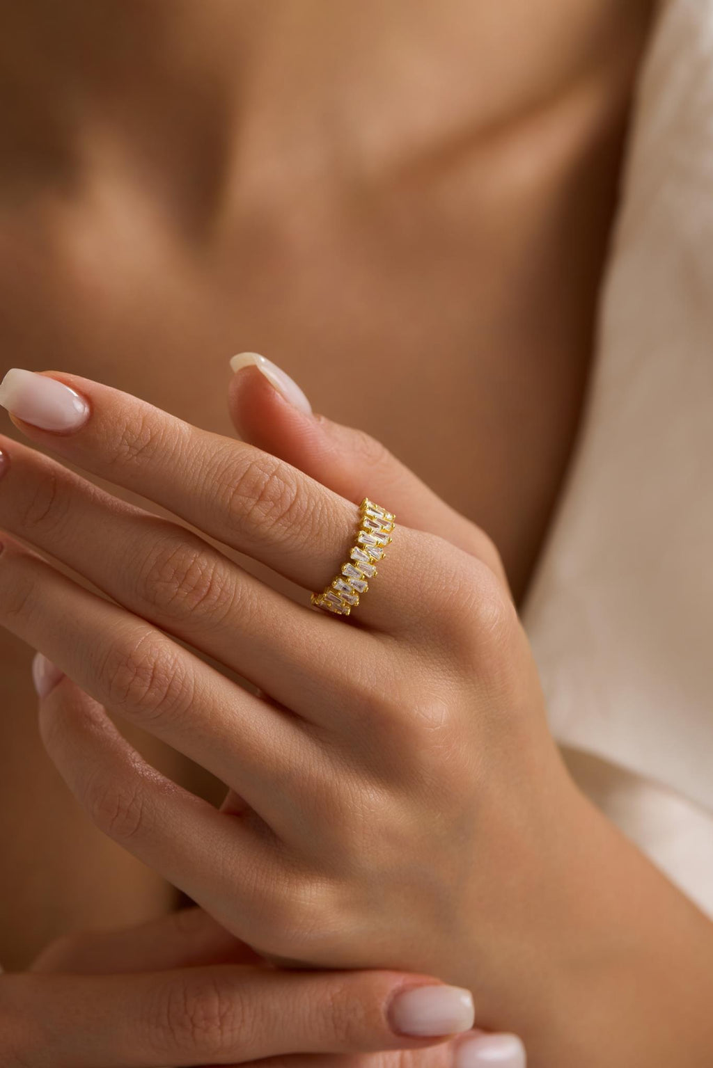Gold Baguette CZ Ring | Sterling Silver Adjustable Minimal Ring