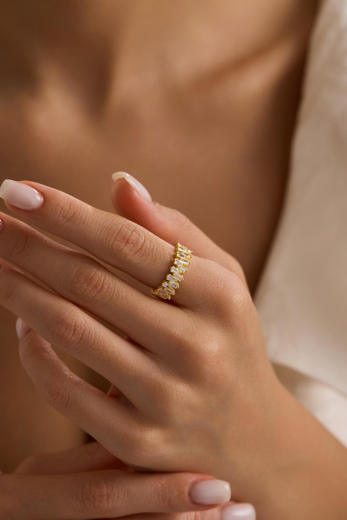 Gold Baguette CZ Ring | Sterling Silver Adjustable Minimal Ring