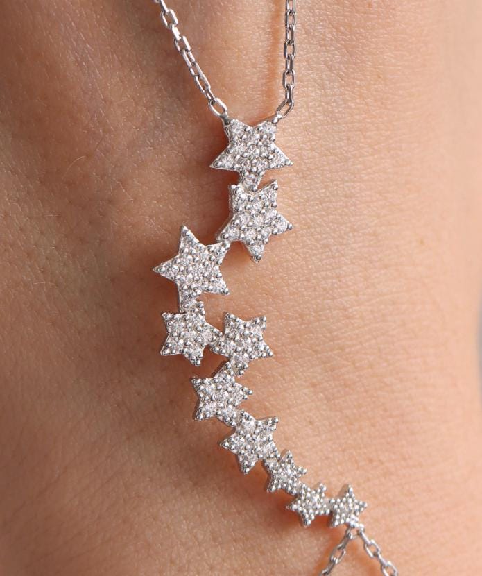 925 Sterling Silver Rhodium Plated Milky Way Star Path Shahmaran Bracelet with Zircon Stones