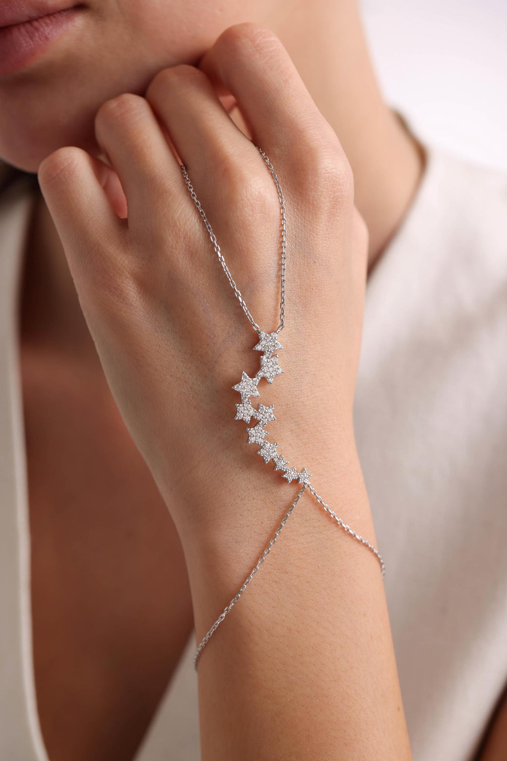 925 Sterling Silver Rhodium Plated Milky Way Star Path Shahmaran Bracelet with Zircon Stones