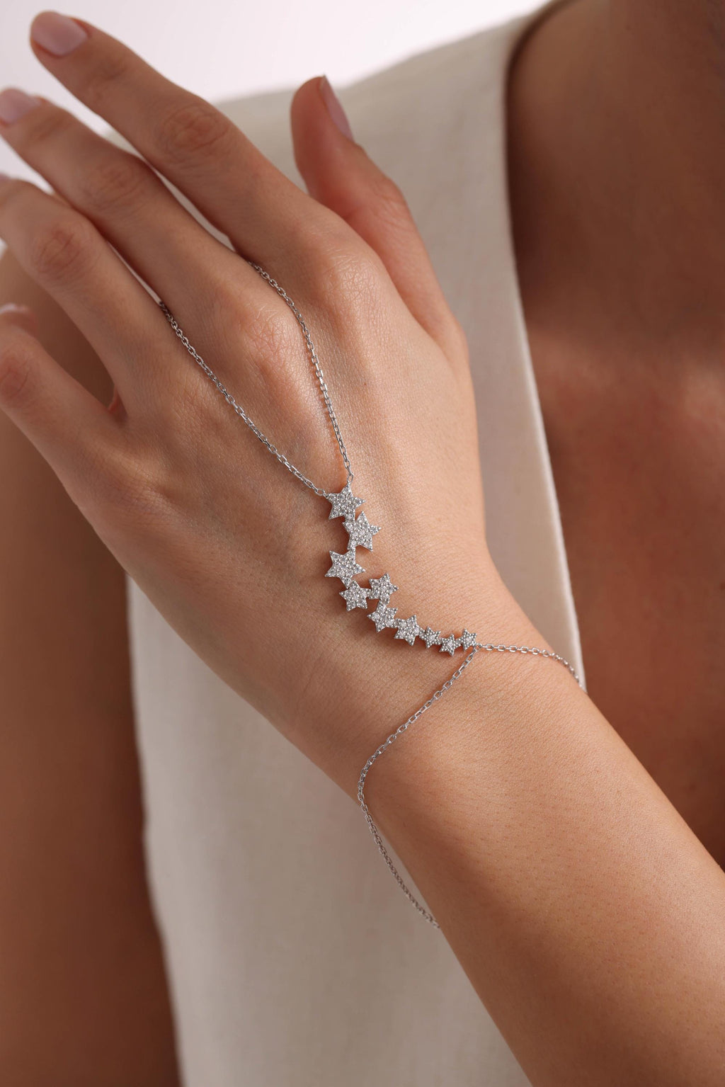 925 Sterling Silver Rhodium Plated Milky Way Star Path Shahmaran Bracelet with Zircon Stones