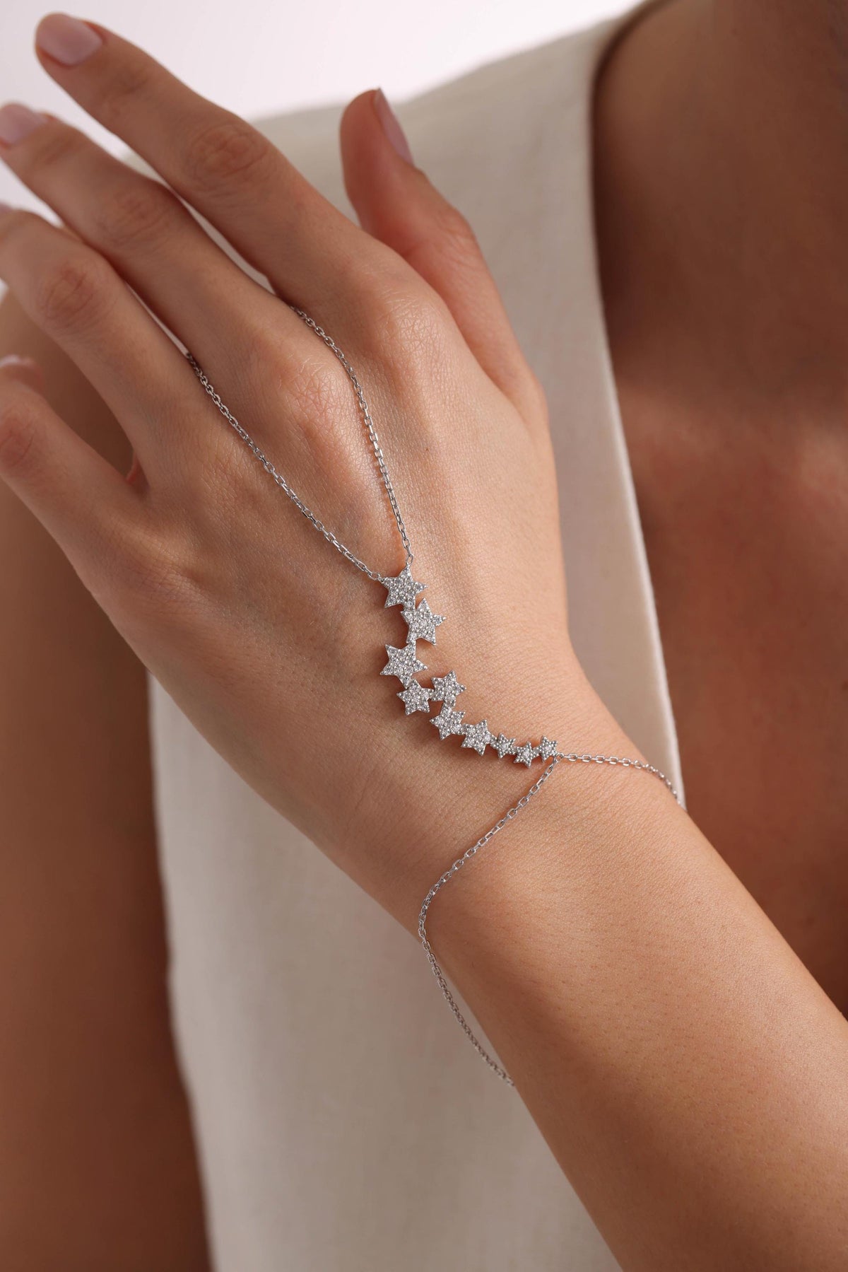 925 Sterling Silver Rhodium Plated Milky Way Star Path Shahmaran Bracelet with Zircon Stones