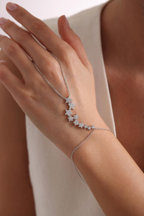 925 Sterling Silver Rhodium Plated Milky Way Star Path Shahmaran Bracelet with Zircon Stones