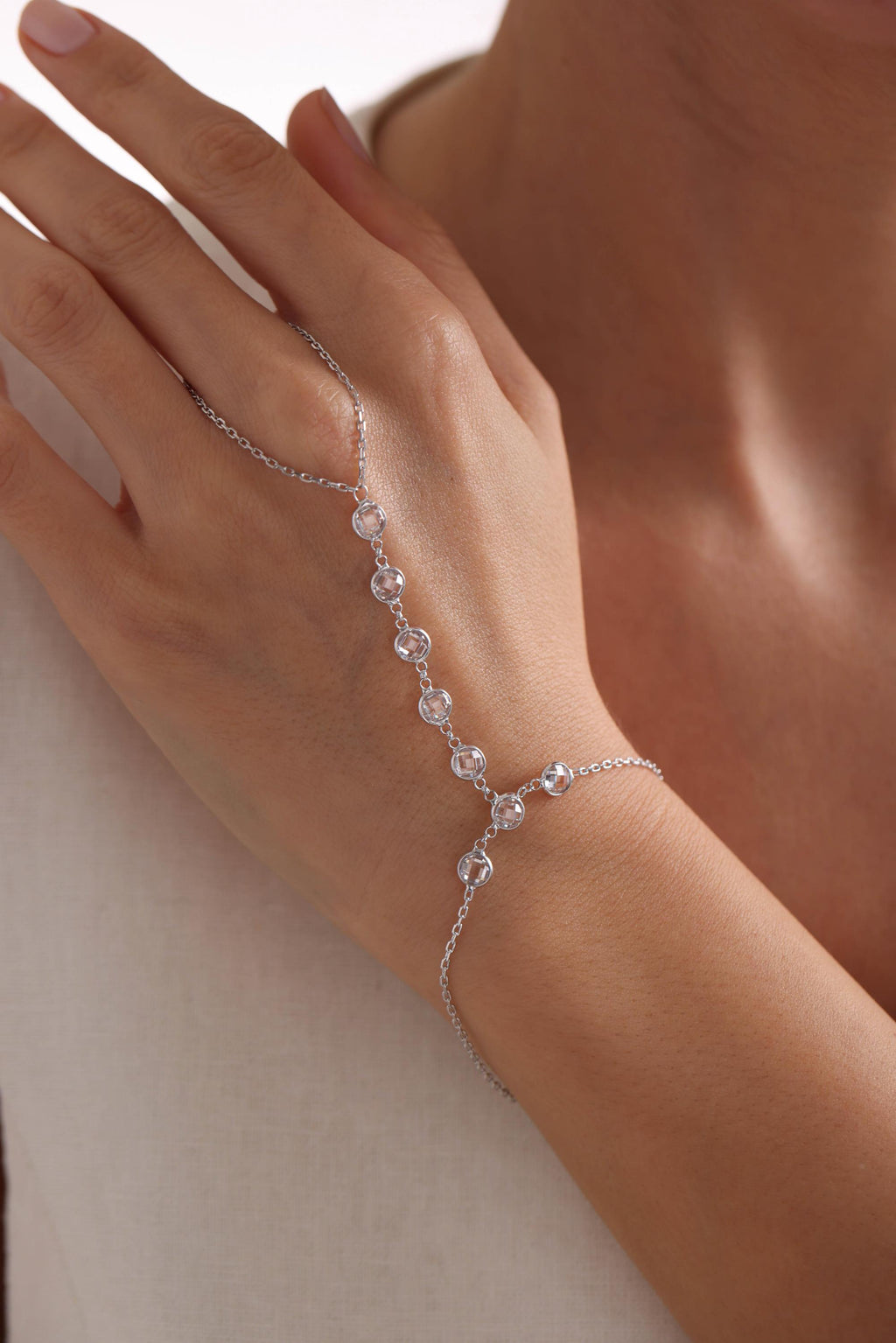 Sterling Silver Shahmaran Bracelet - Zircon Hand Chain Jewelry
