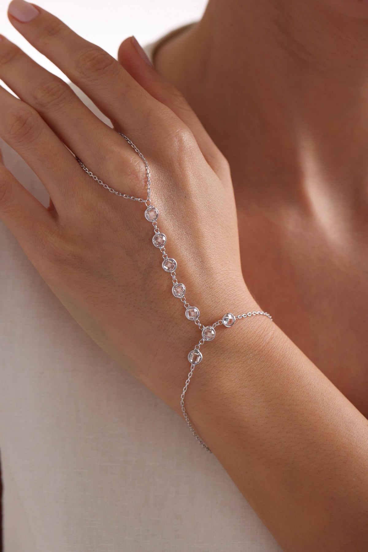 Sterling Silver Shahmaran Bracelet - Zircon Hand Chain Jewelry
