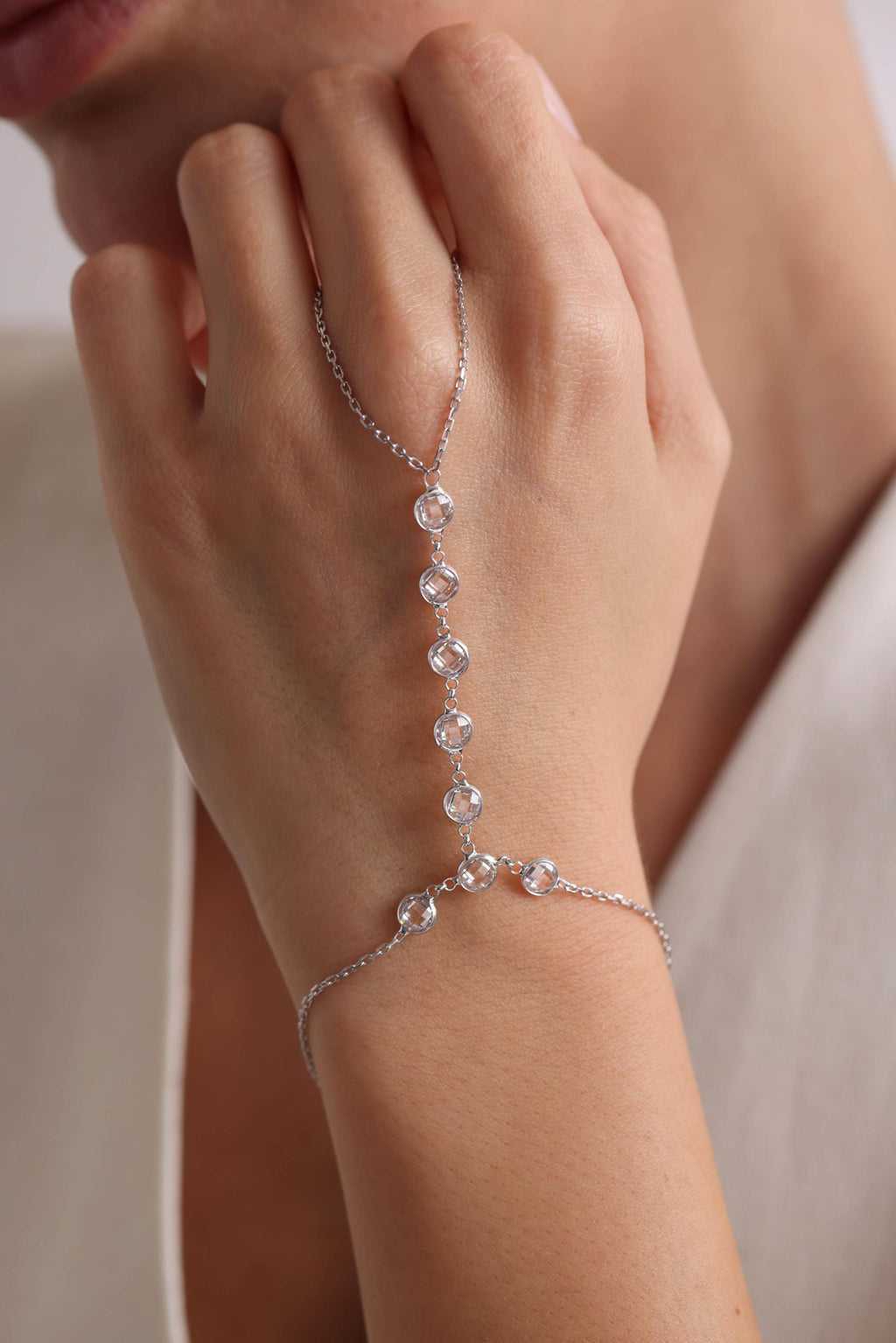 Sterling Silver Shahmaran Bracelet - Zircon Hand Chain Jewelry