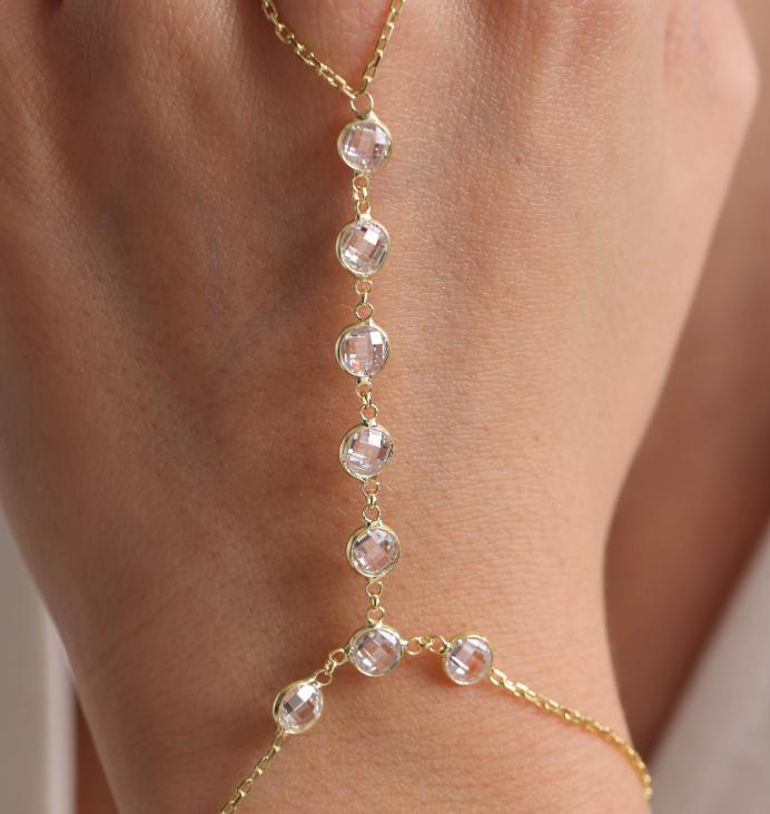 Gold Plated Sterling Silver Shahmaran Bracelet, Zircon Hand Chain