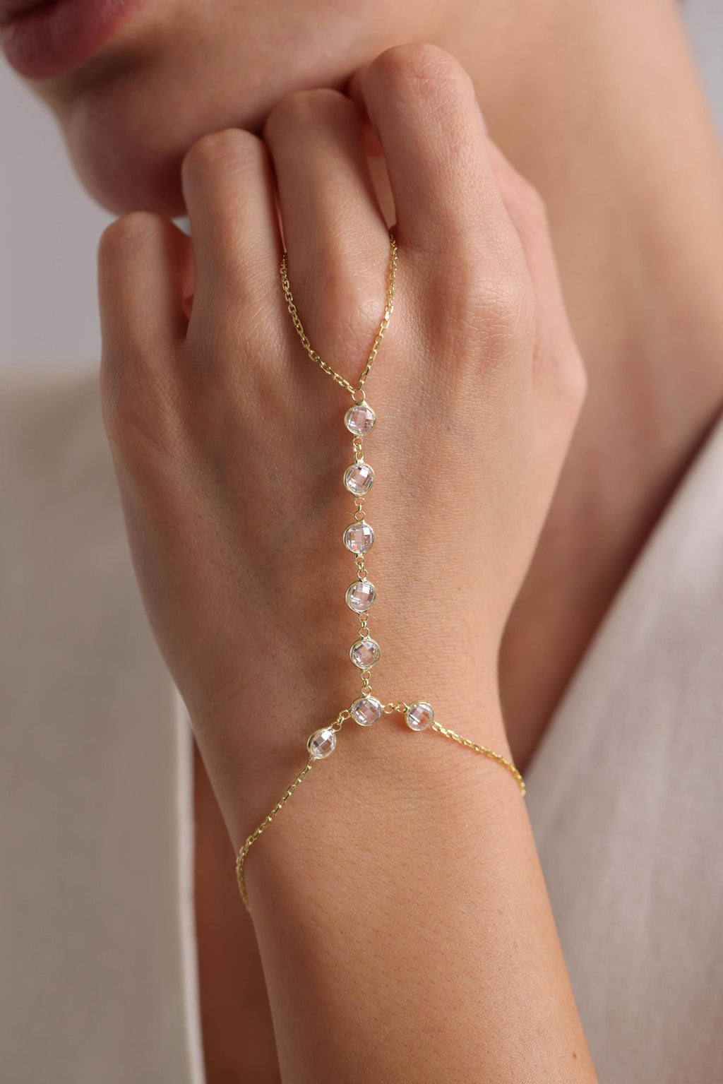 Gold Plated Sterling Silver Shahmaran Bracelet, Zircon Hand Chain
