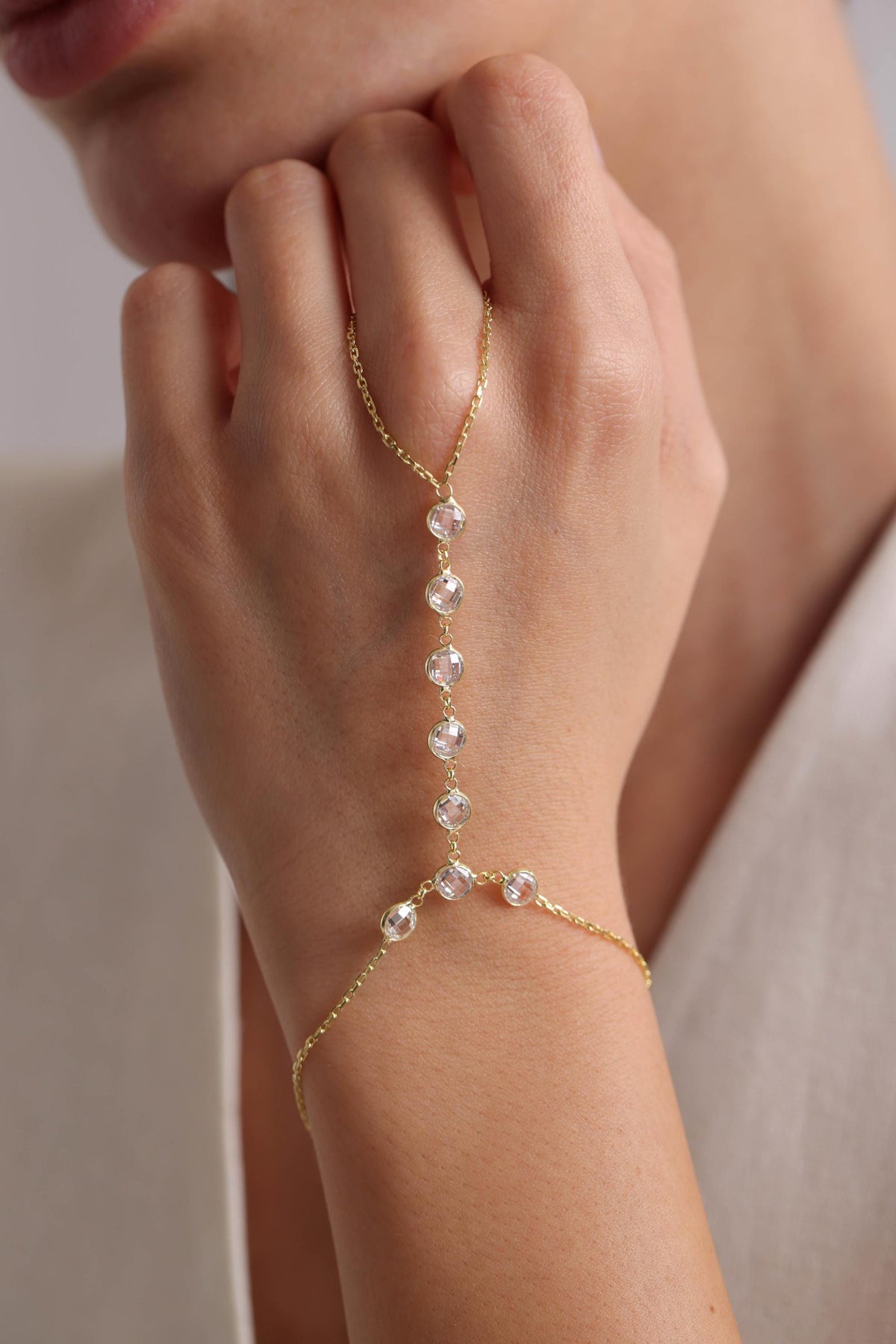 Gold Plated Sterling Silver Shahmaran Bracelet, Zircon Hand Chain