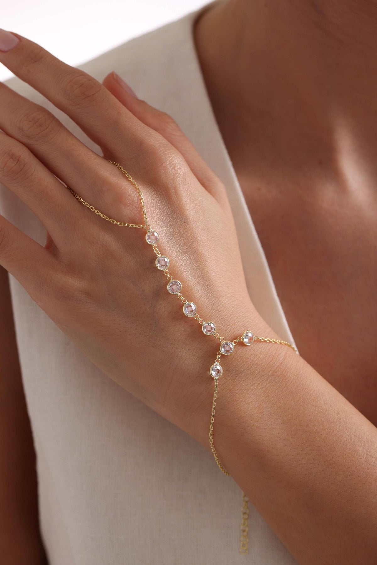 Gold Plated Sterling Silver Shahmaran Bracelet, Zircon Hand Chain