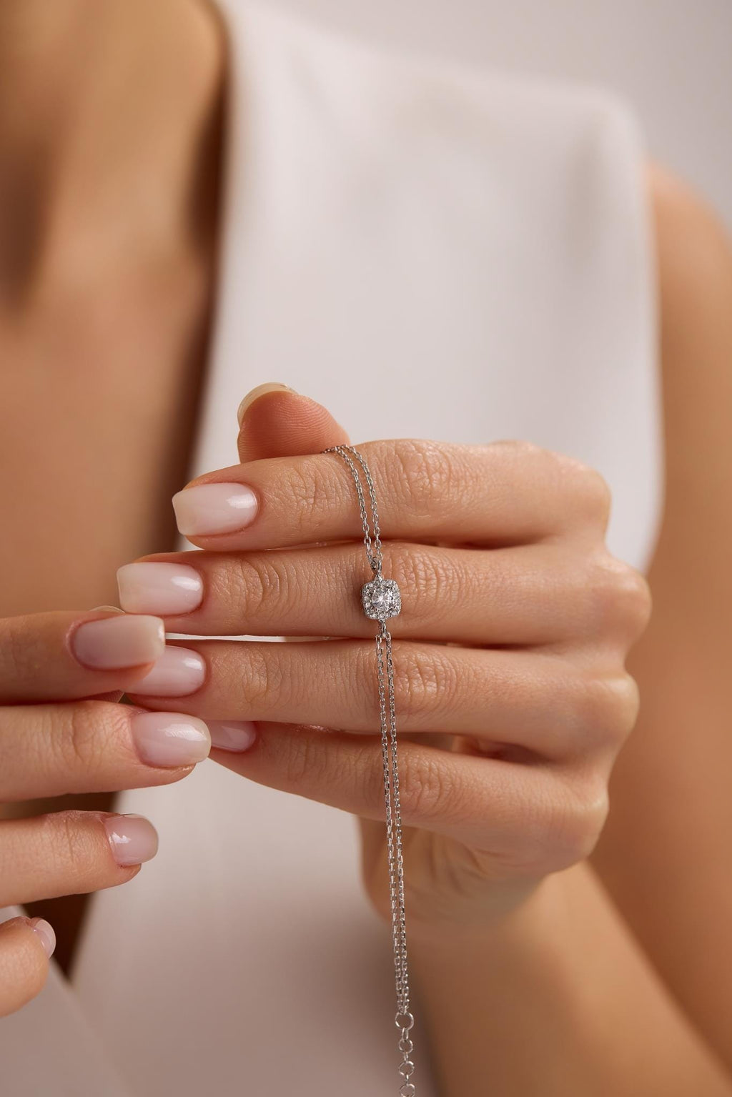 Sterling Silver Solitaire Bracelet | Minimal Zircon Stone (NRZ1000871)