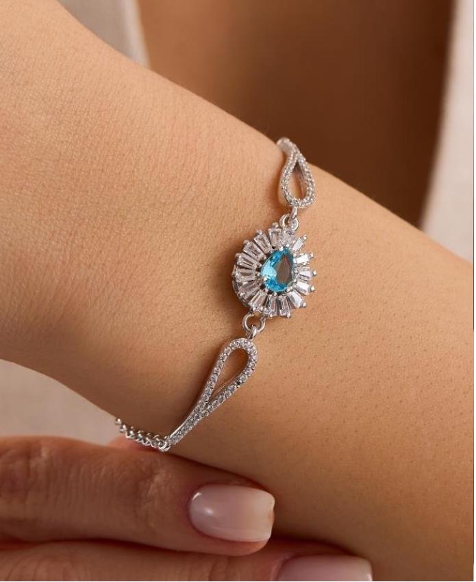 Sterling Silver Aquamarine Teardrop Bangle | Solitaire  (NRZ1000862)