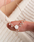 Rose Gold Magnolia Necklace | Sterling Silver Zircon Floral Vine Pendant (NRZ998918)