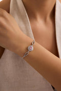 Rhodium Plated Silver Pink Teardrop Bangle Bracelet (NRZ1000861)
