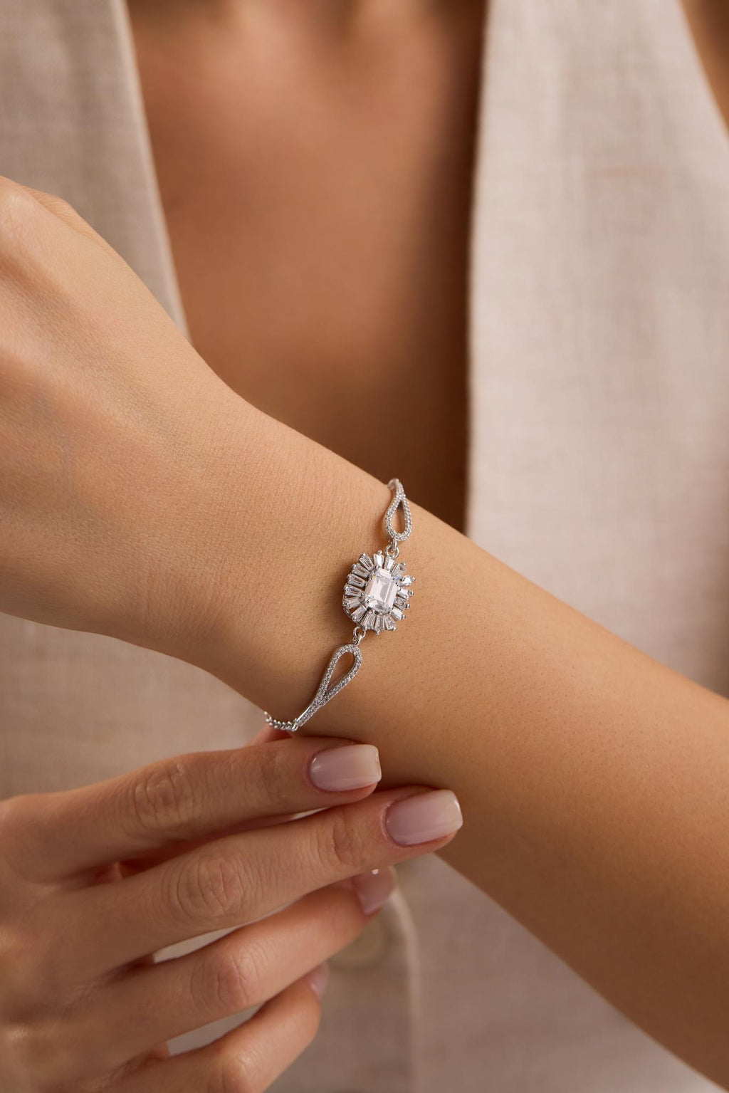 Sterling Silver Baguette White Zircon Bracelet | Solitaire (NRZ1000858)