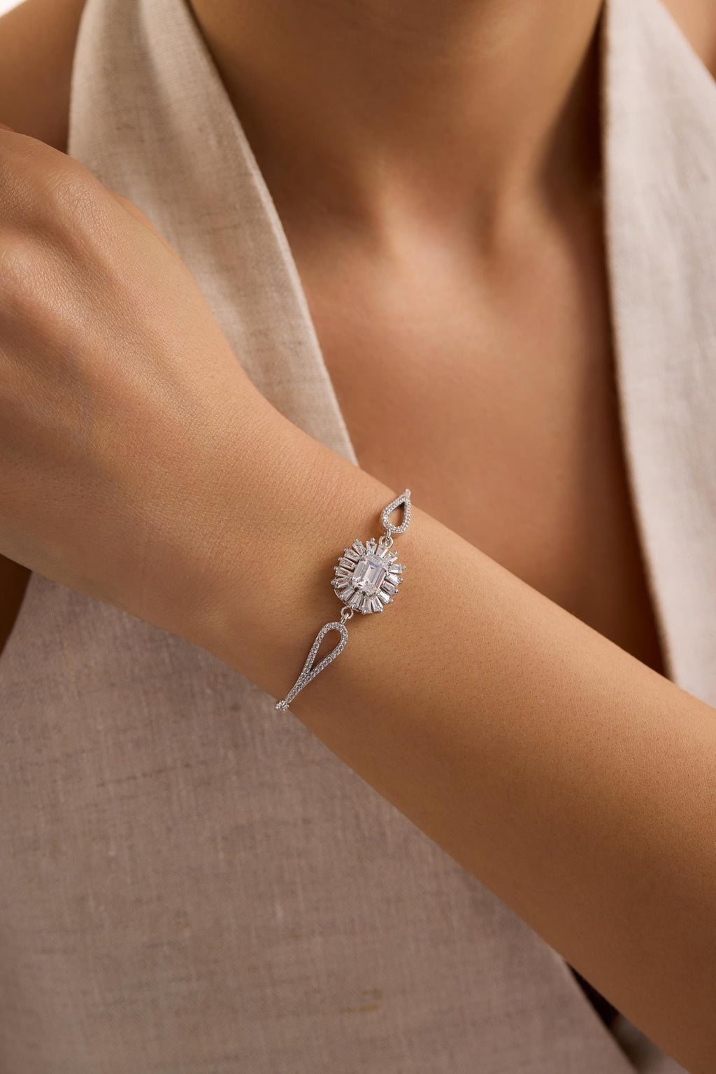 Sterling Silver Baguette White Zircon Bracelet | Solitaire (NRZ1000858)