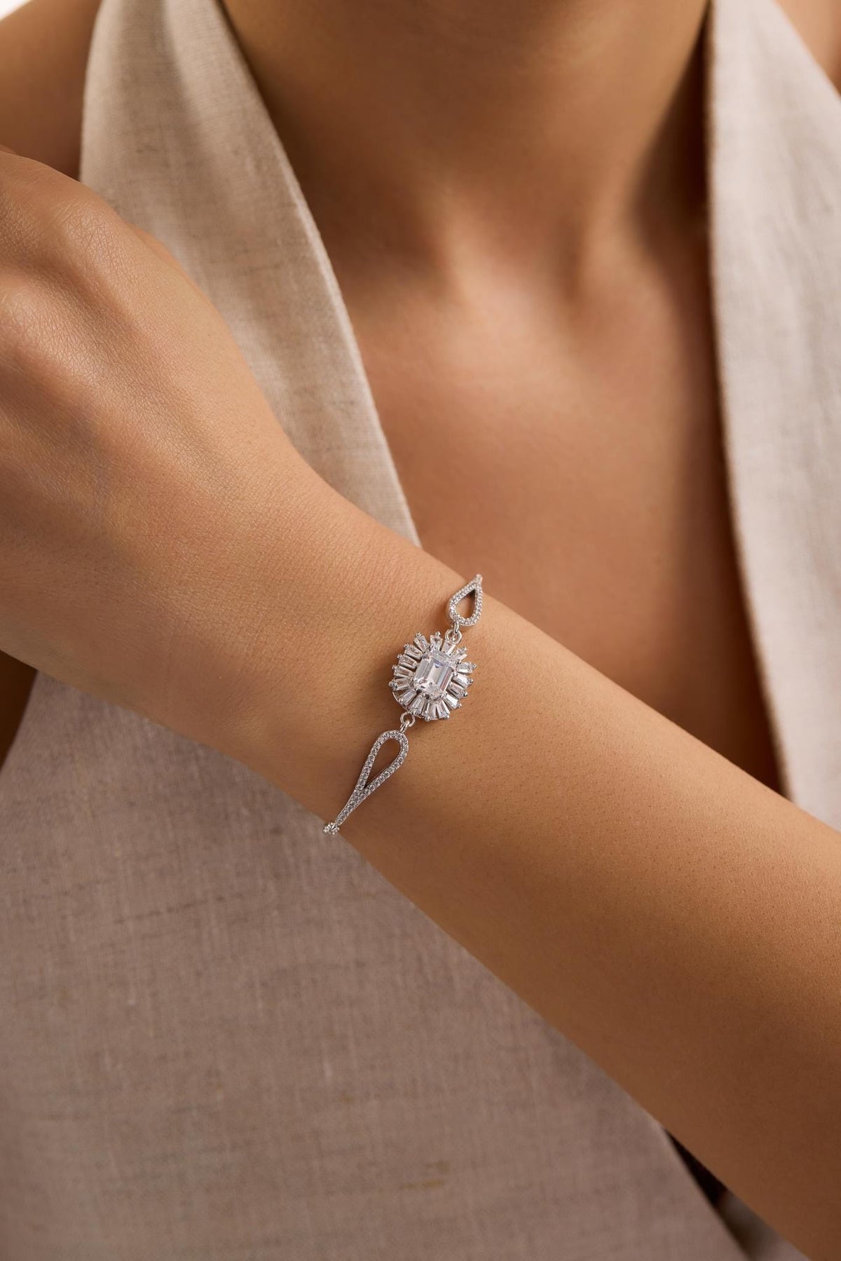 Sterling Silver Baguette White Zircon Bracelet | Solitaire (NRZ1000858)