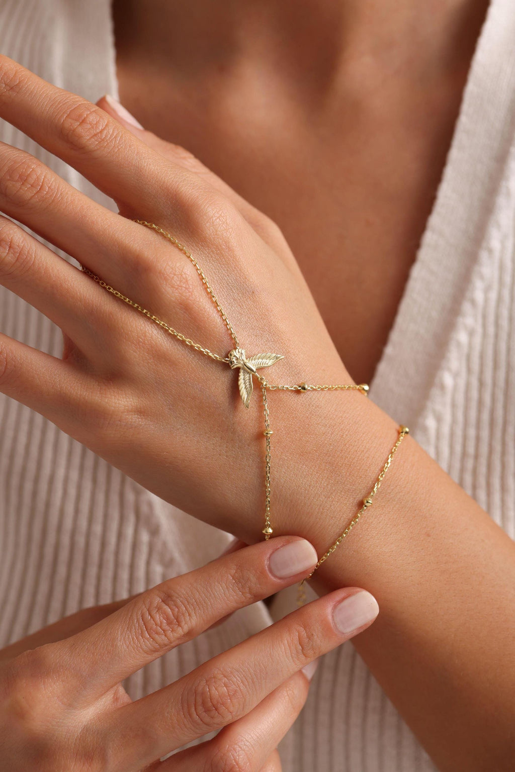 terling Silver Gold Plated Phoenix Shahmeran Bracelet | Adjustable Hand Chain Jewelry Gift (NRZ999842)