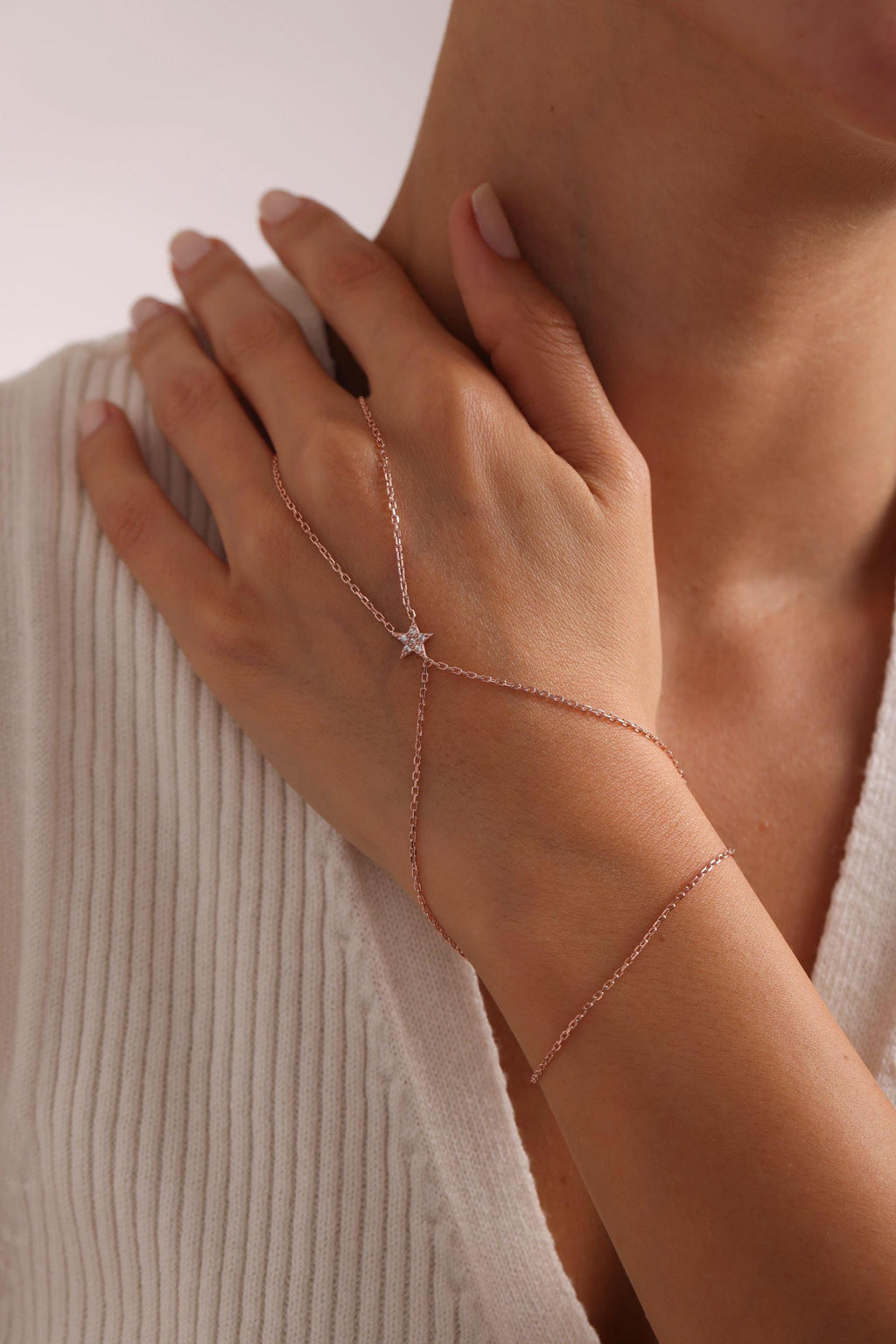 Rose Gold Star Hand Chain Bracelet | Minimal Silver Jewelry