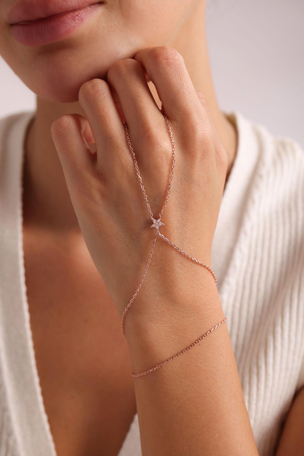 Rose Gold Star Hand Chain Bracelet | Minimal Silver Jewelry