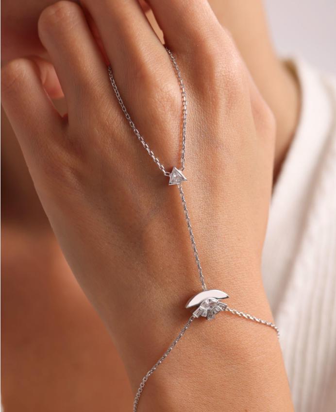 Sterling Silver Lotus Shahmaran Bracelet | Triple Flower Zircon Hand Chain Gift for Her