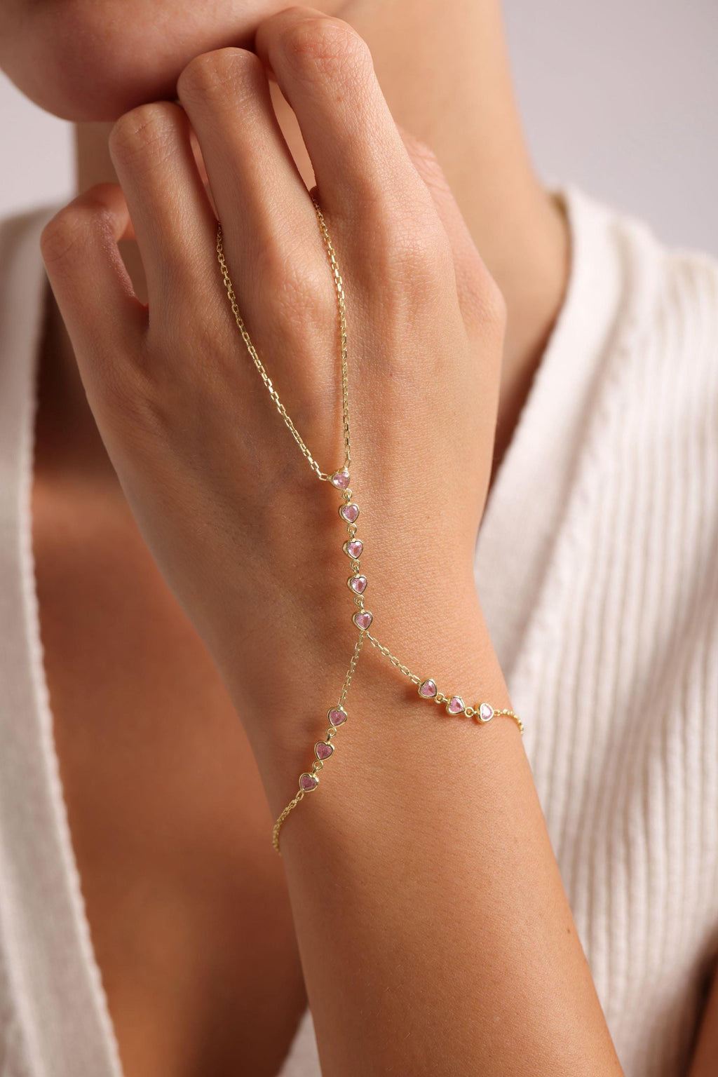 Gold plated Heart Hand Chain Bracelet | 925 Sterling Silver Bracelet | Romantic Jewelry