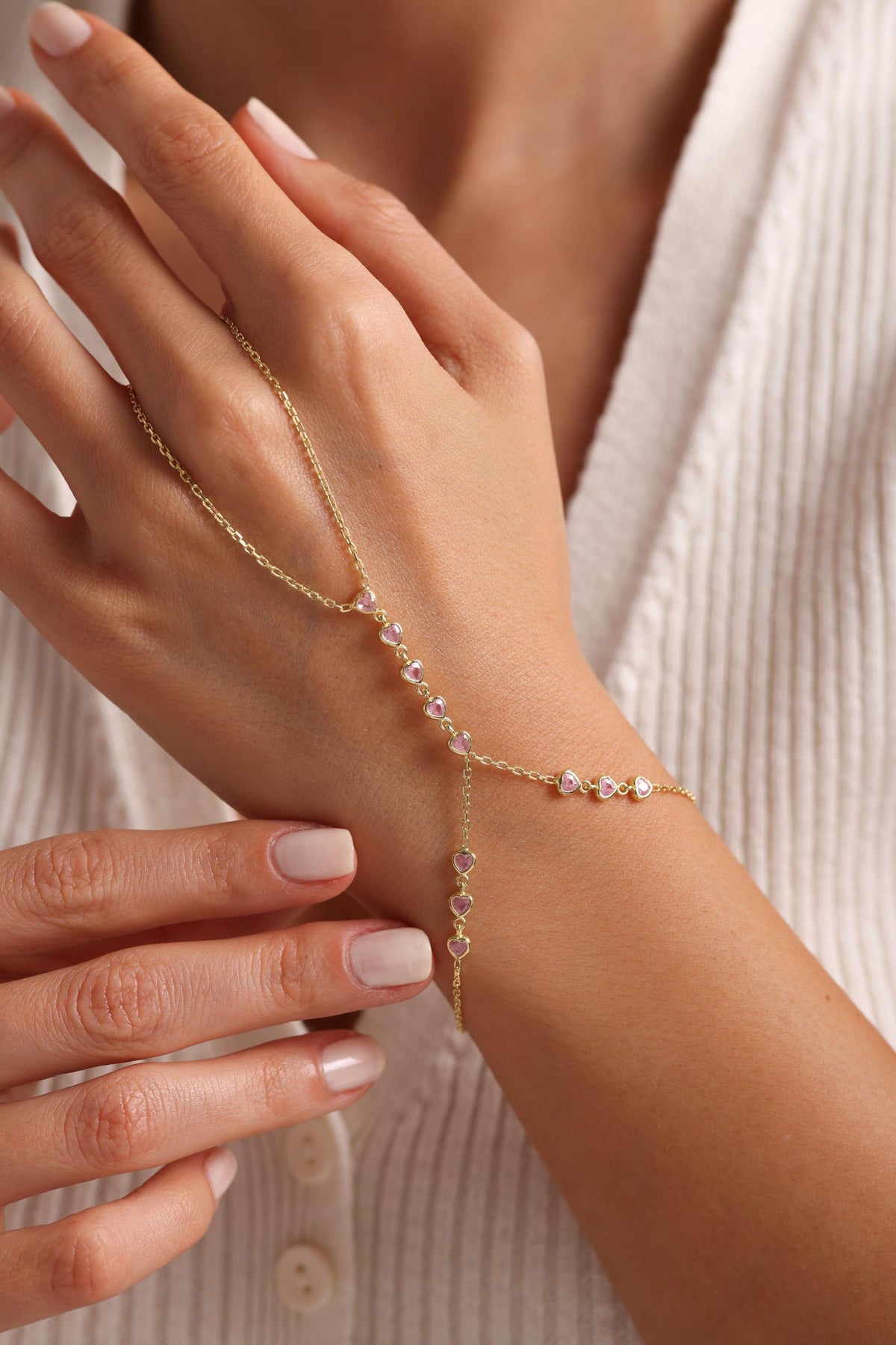 Gold plated Heart Hand Chain Bracelet | 925 Sterling Silver Bracelet | Romantic Jewelry
