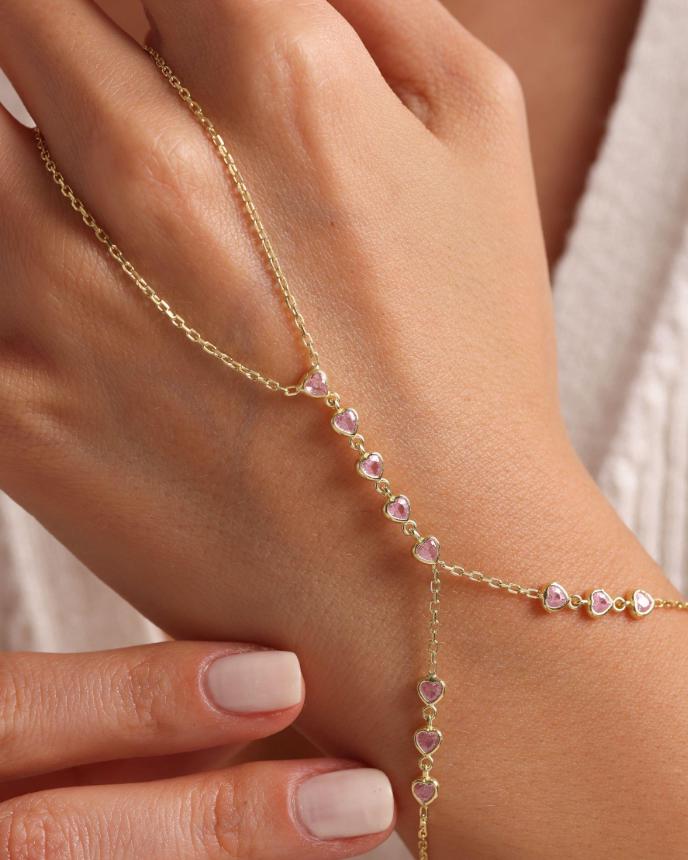 Gold plated Heart Hand Chain Bracelet | 925 Sterling Silver Bracelet | Romantic Jewelry